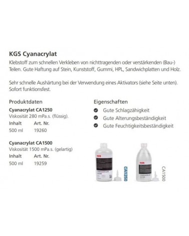 KGS Cyanacrylat CA 1250 Klebstoff dünnflüssig 500 g